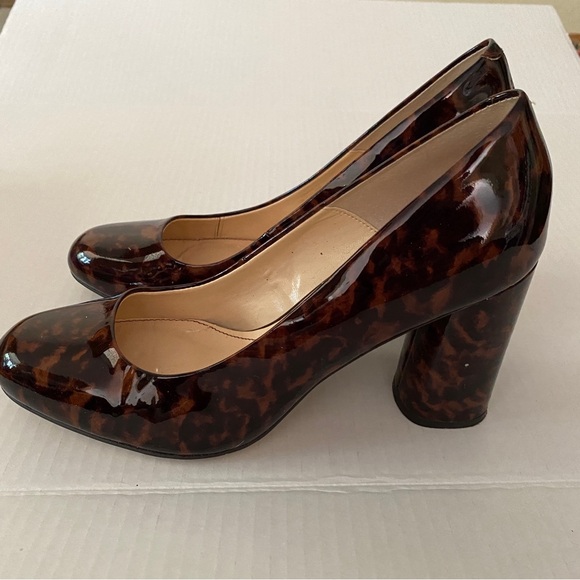Idols Patent Faux Leather Elena Cinnamon Tortoise Round Toe BlockHeel Shoes 10 - Picture 6 of 12